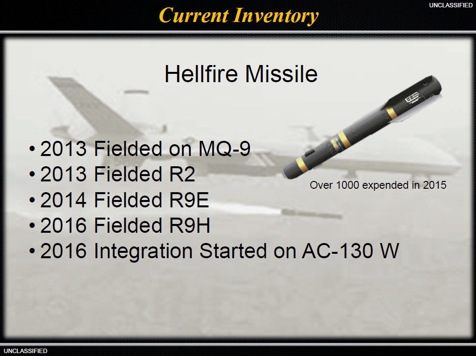 Слайд щодо використання ракет Hellfire Командуванням Спеціальних Операцій США 2016 року