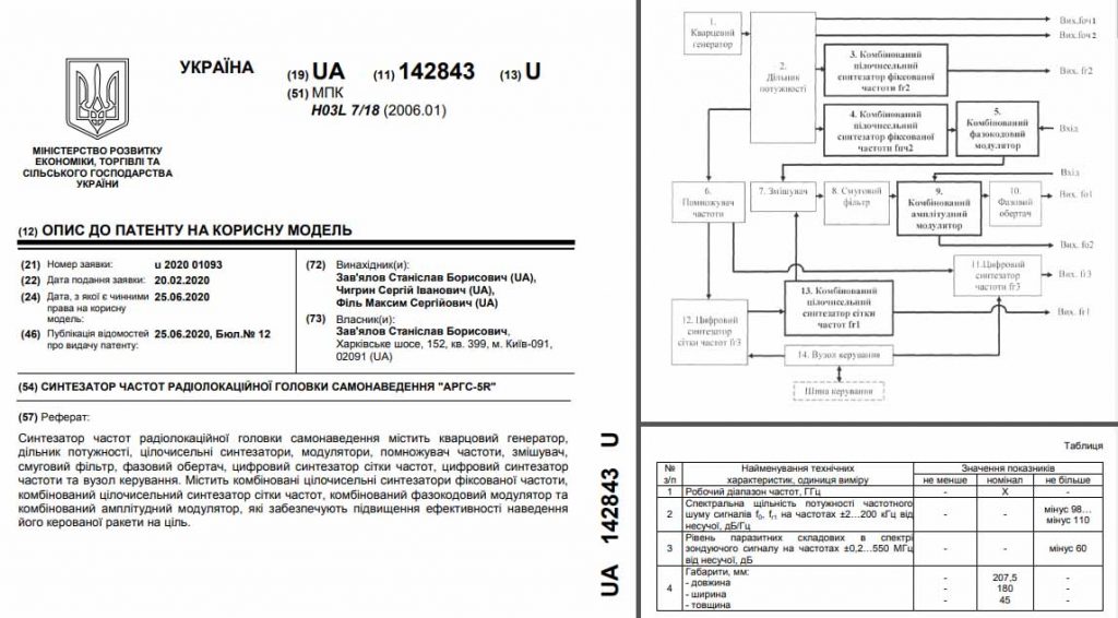 Опис до патенту синтезатору частот радіолокаційної головки самонаведення "APГC-5R" від ТОВ "Радіонікс"