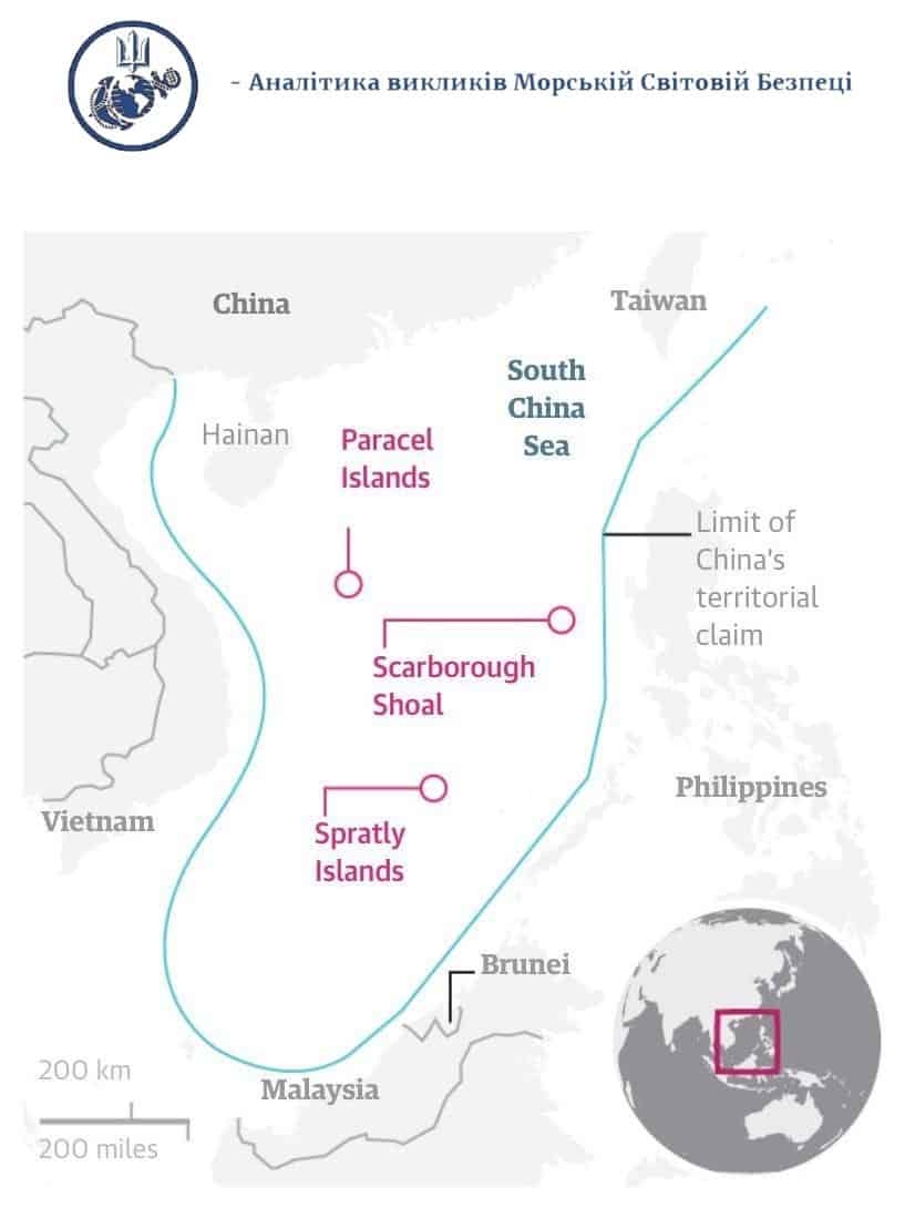 Південно-китайське море та території на які зазіхає Китай