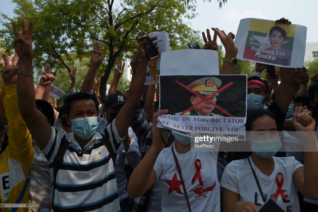 Протести проти військового перевороту у М’янмі. Лютий 2021. Фото: ЗМІ М’янми
