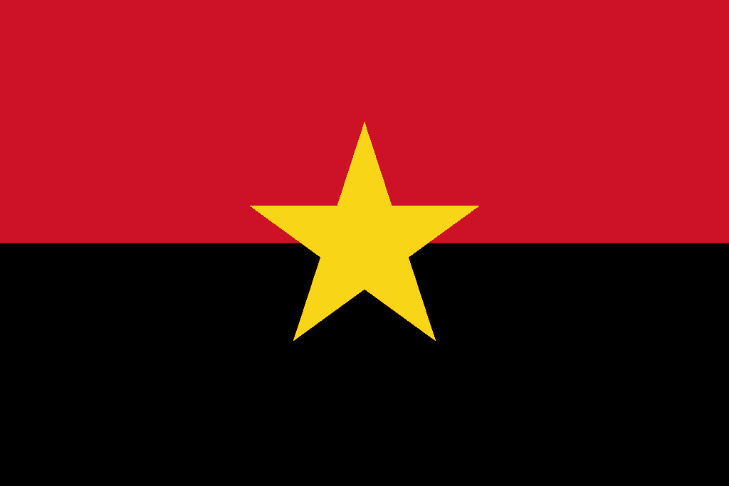 Прапор Movimento Popular de Libertação de Angola — МПЛА, прокомуністична партія.