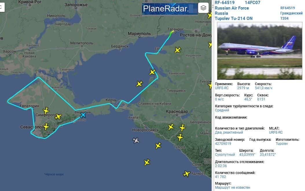 Маршрут польоту літака Ту-214ОН 5 квітня 2021 року