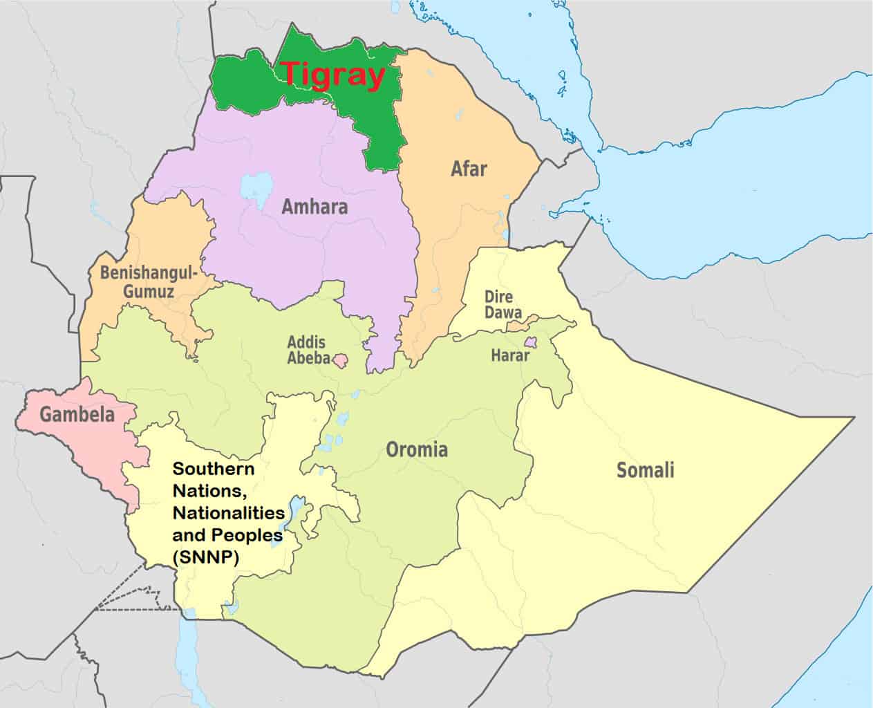 Тиграй на мапі Ефіопії