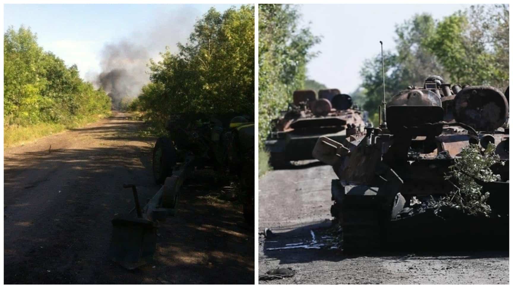 Одна українська МТ-12 знищує колону техніки російських військових на шляху Кутейникове-Іловайськ. Серпень 2014 року