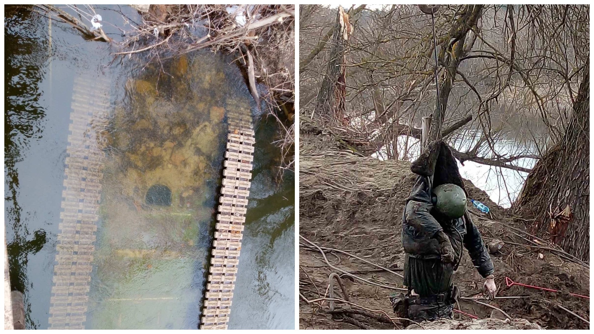 Затонулий у річці у Сумській області танк Т-72Б3М з російськими танкістами. Березень 2022. Фото: Роман Донік