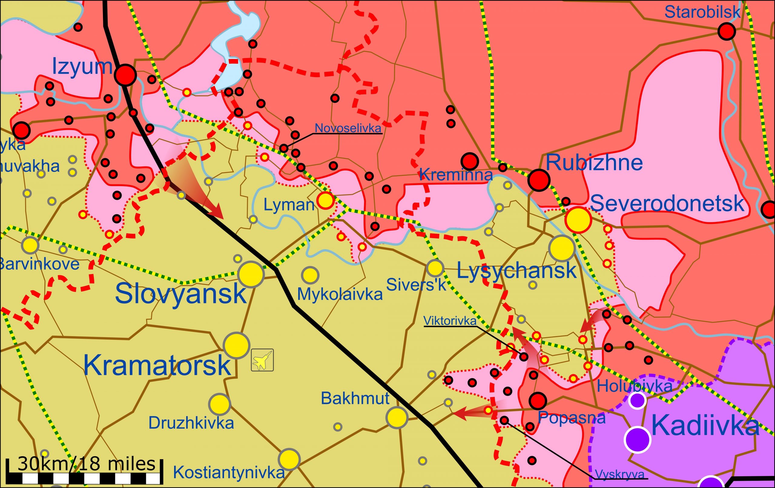 Неофіційна мапа бойових дій станом на 21 травня 2022 року Джерело: Ukraine War Map