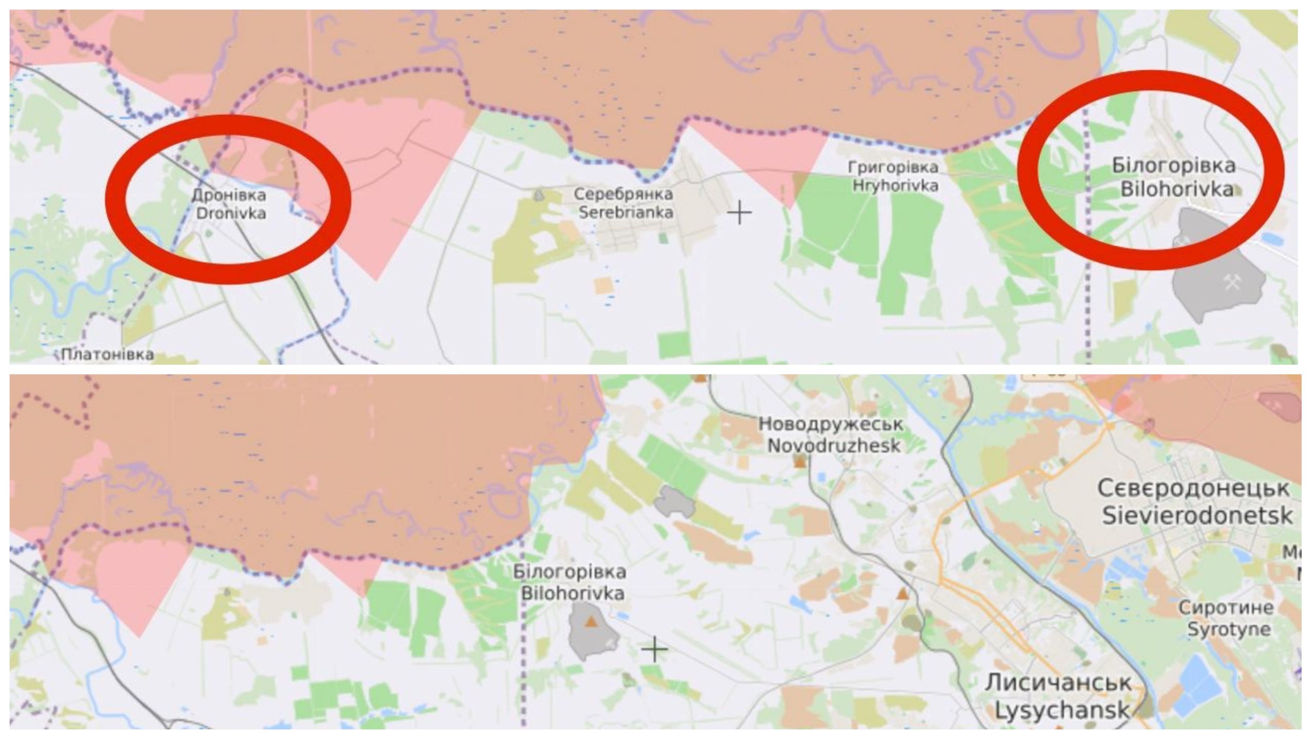 Дронівка – Білогорівка, Луганська область, травень 2022, Джерело: liveuamap