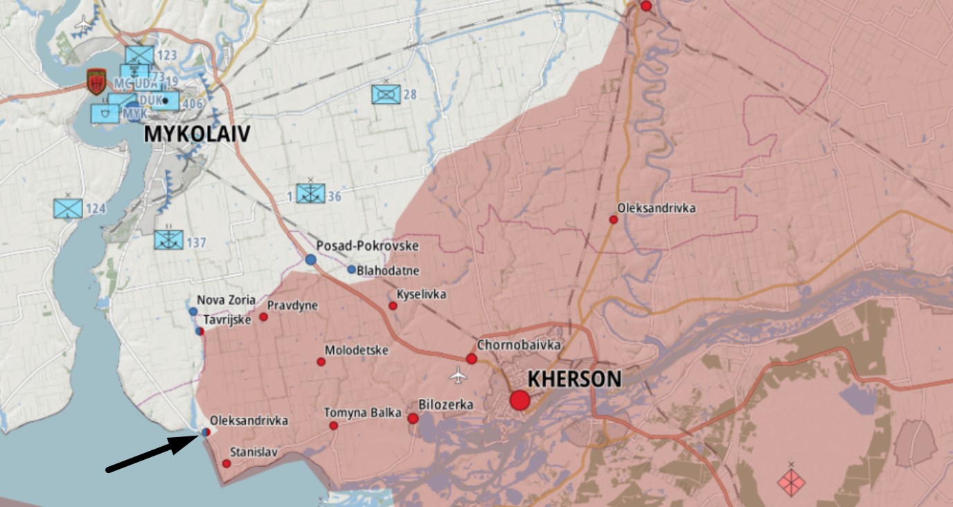 Ситуація на Херсонському напрямку станом на 23 травня 2022 року на неофіційній мапі бойових дій