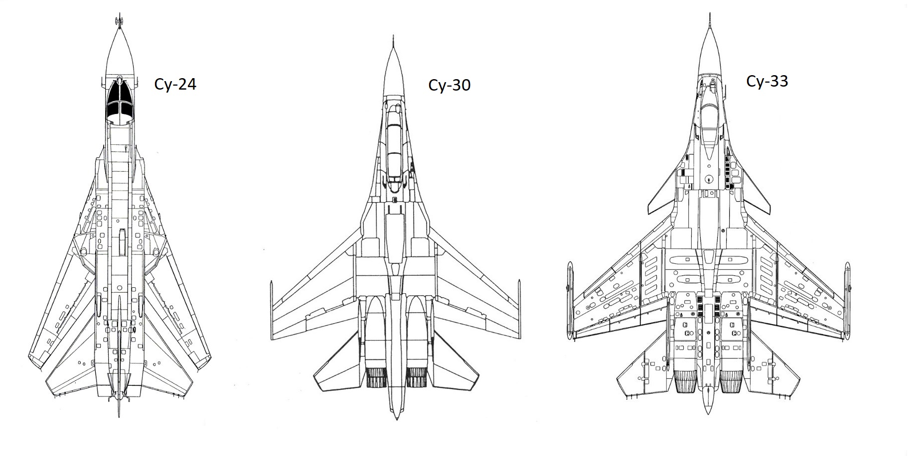 Схеми Су-24, Су-30 та Су-33