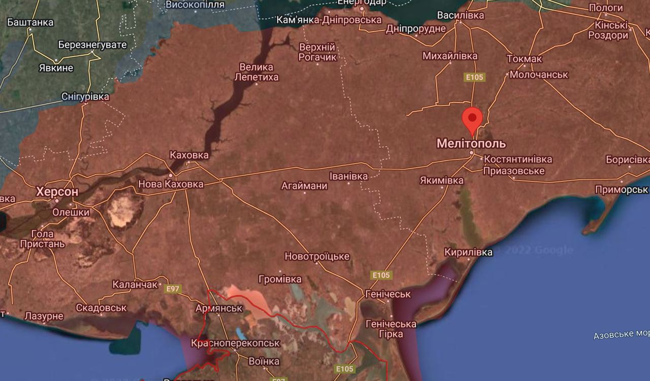 Мелітополь, Запорізька область, серпень 2022 Джерело: liveuamap