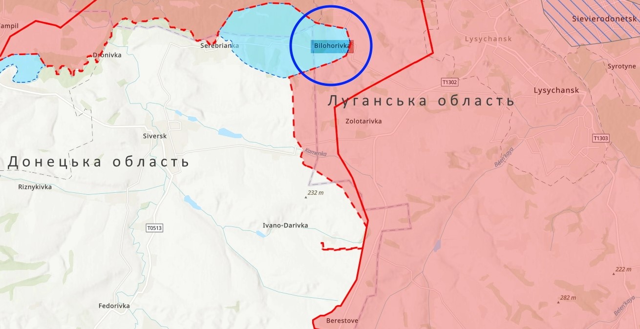Білогорівка Луганської області на мапі бойових дій станом на 18 вересня 2022 року