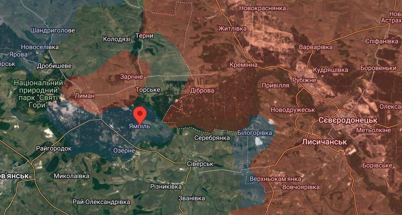 Ямпіль, Донецька область 30 вересня 2022 Неофіційна мапа бойових дій Джерело: liveuamap