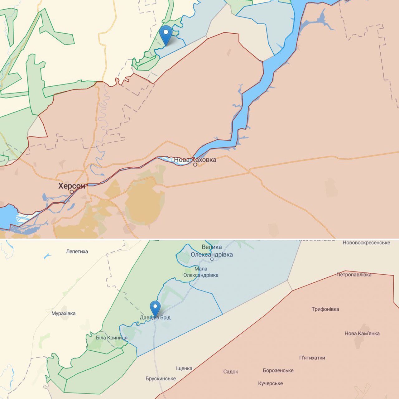 Давидів Брід, Херсонска область Неофіційна мапа бойових дій Джерело: Deepstatemap