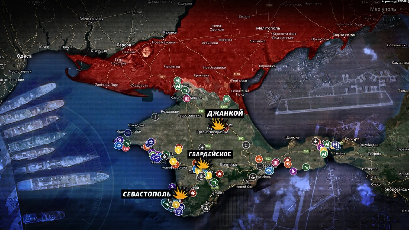 Мапа Криму та військові об'єкти на півострові