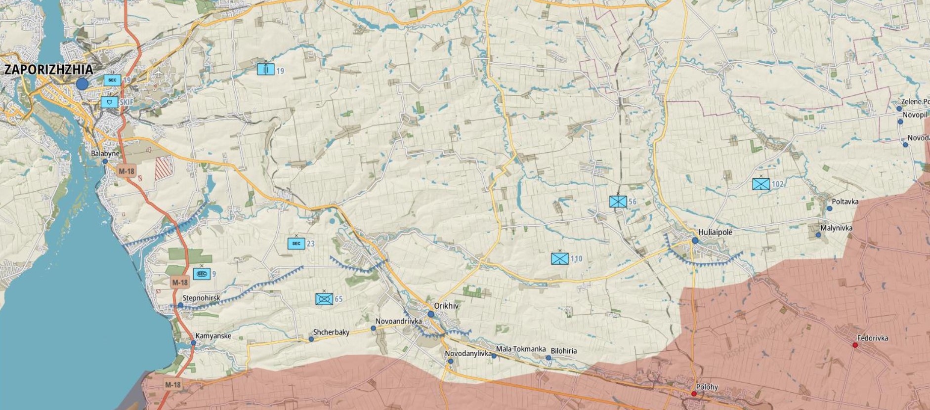 Неофіційна мапа бойових дій на Запорізькому напрямку станом на 18 січня 2023 року