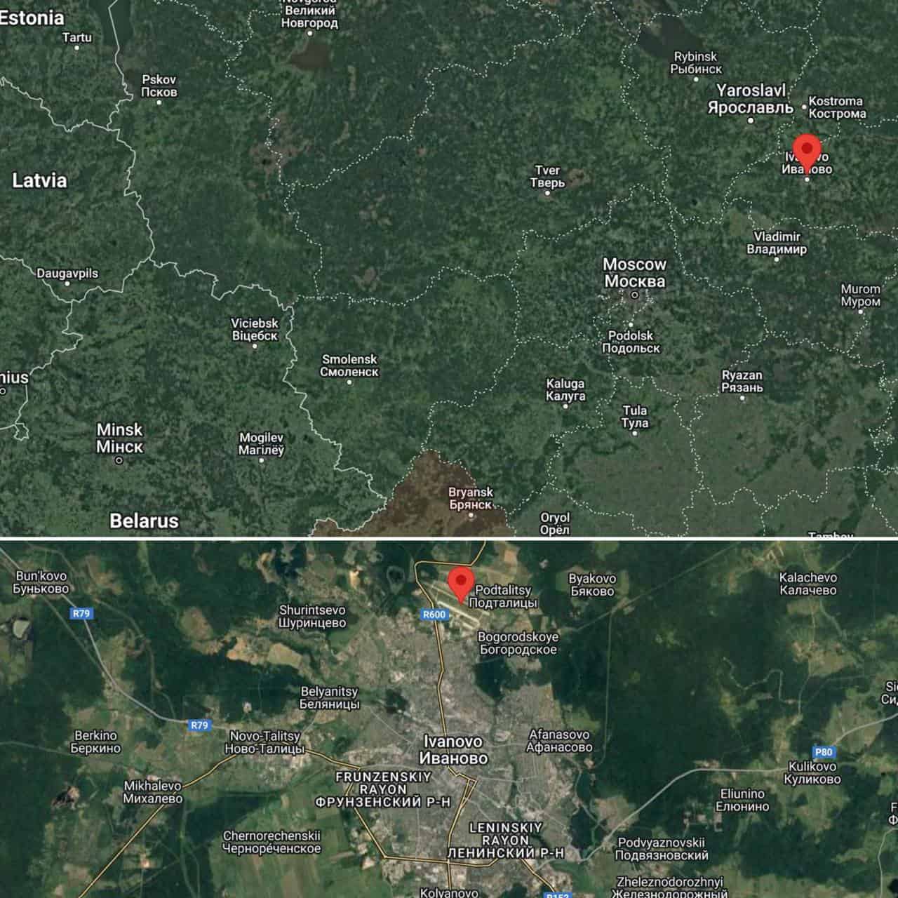 Розташування аеродрому "Іваново Північний", Іванівська область РФ Джерело: Liveuamap