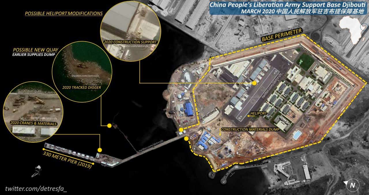Китайська військова база в Джибуті. Супутниковий знімок, травень 2020