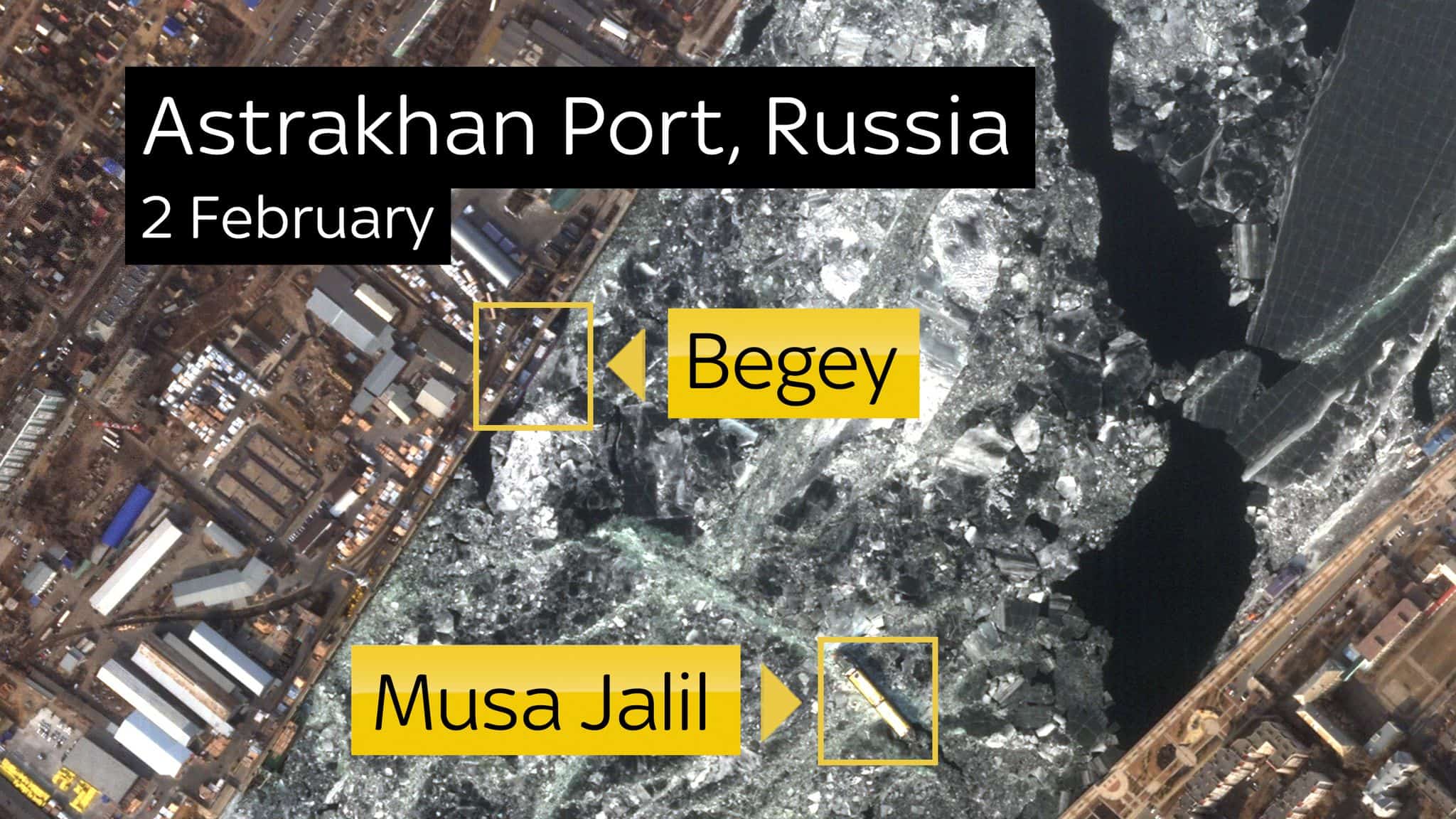 Musa Jalil і Begey у порту Астрахані, 2 лютого 2023 Джерело: SkyNews