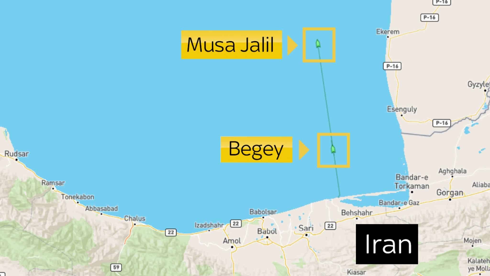 Musa Jalil і Begey прямують від узбережжя Ірану до Росії Джерело: SkyNews