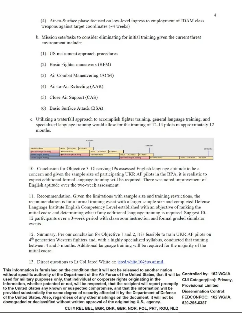Документ про тести українських льотчиків на F-16 у США. Фото: Yahoo News