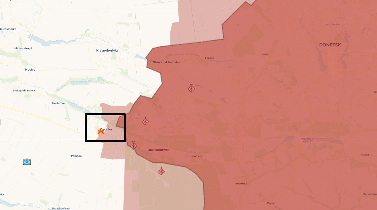 Мар'їнка на неофіційній мапі бойових дій станом на початок червня 2023 року