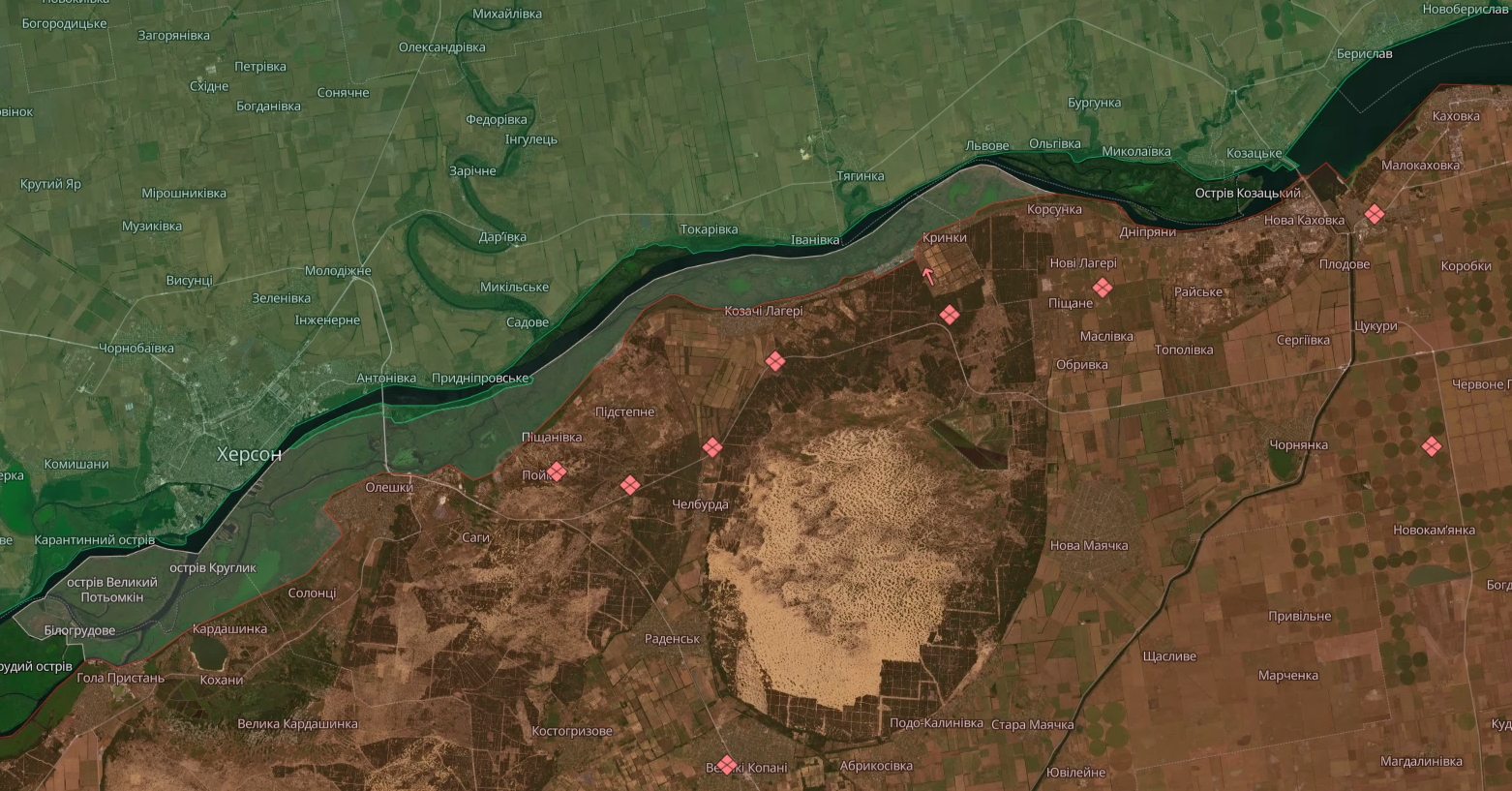 Ситуація на лівобережжі Херсонщині на неофіційній мапі бойових дій