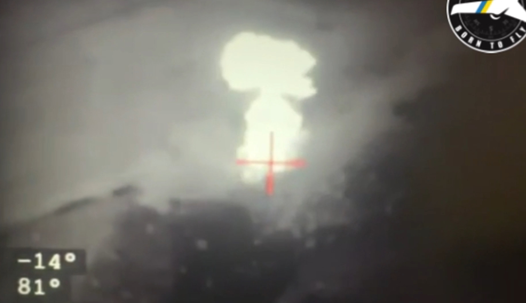 Знищення російської реактивної установки БМ-21 «Град». Листопад 2023. Україна. Кадр з відео підрозділу «Аеронавти»
