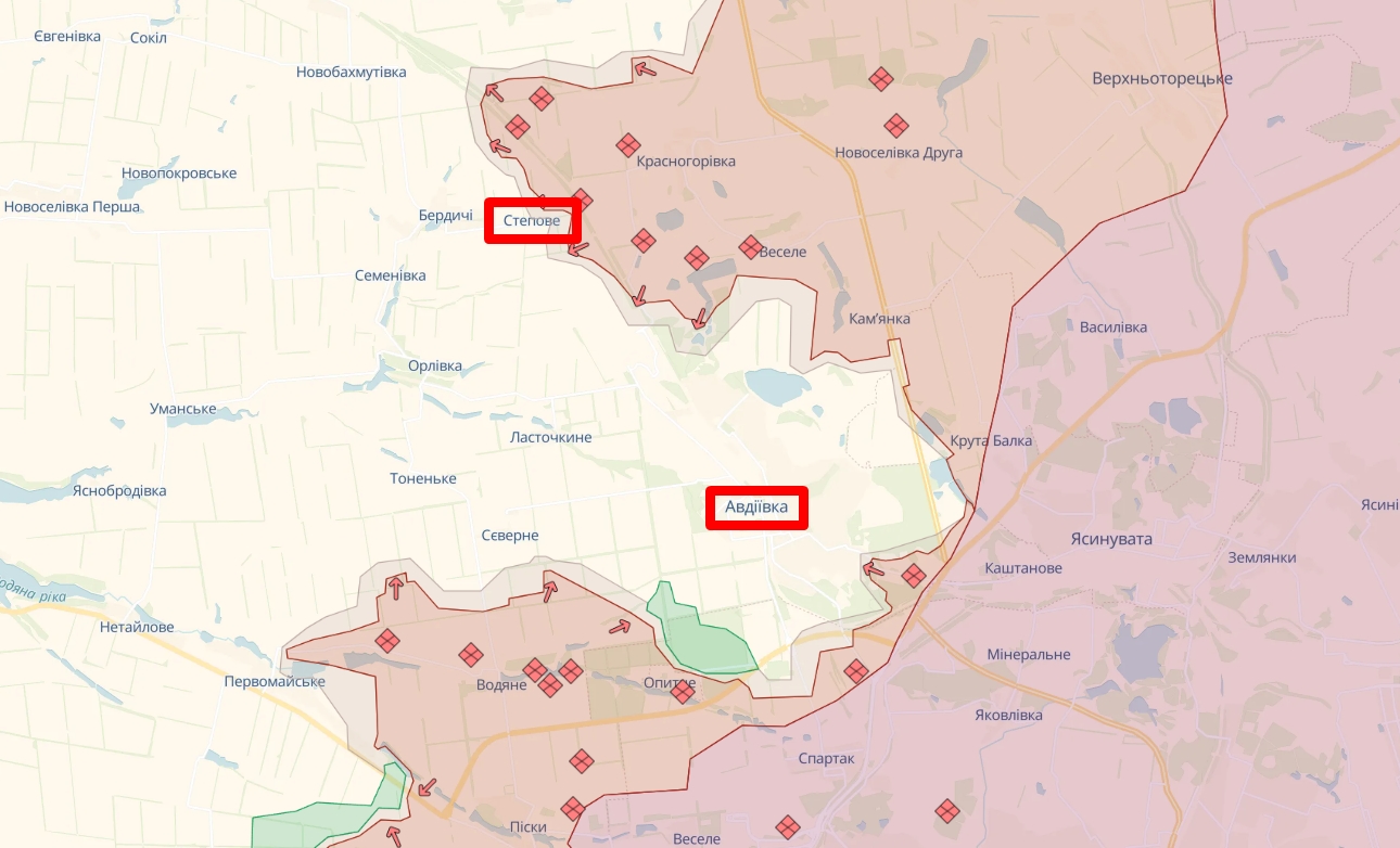 Степове та Авдіївка на неофіційній мапі бойових дій станом на середину січня 2024 року