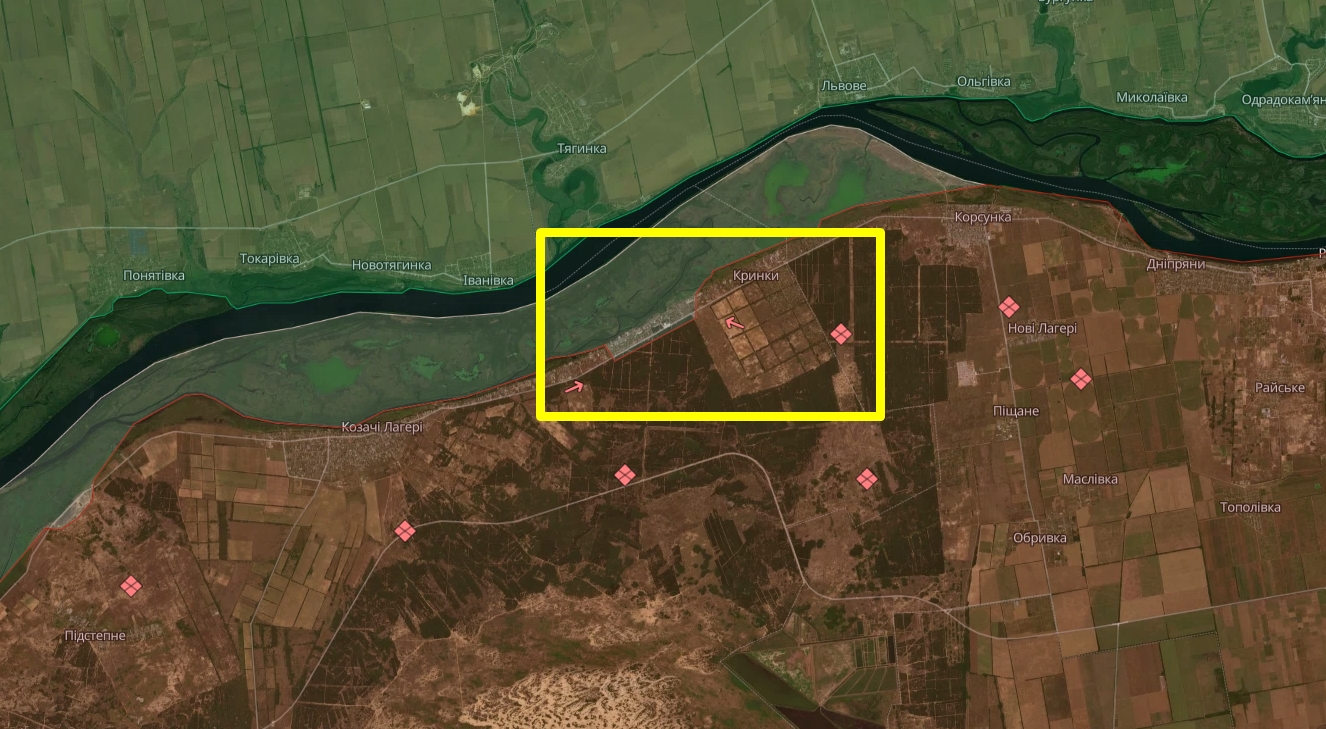 Український плацдарм на Херсонщині станом на середину січня 2024 року на неофіційній мапі бойових дій