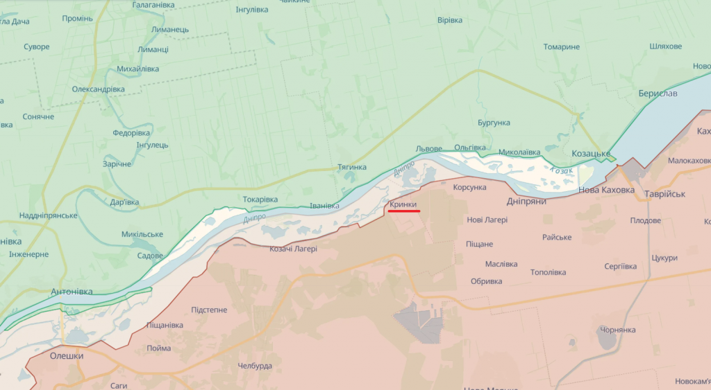 Лінія фронту на Херсонщині станом на січень 2024 року. Фото: мапа DeepState.