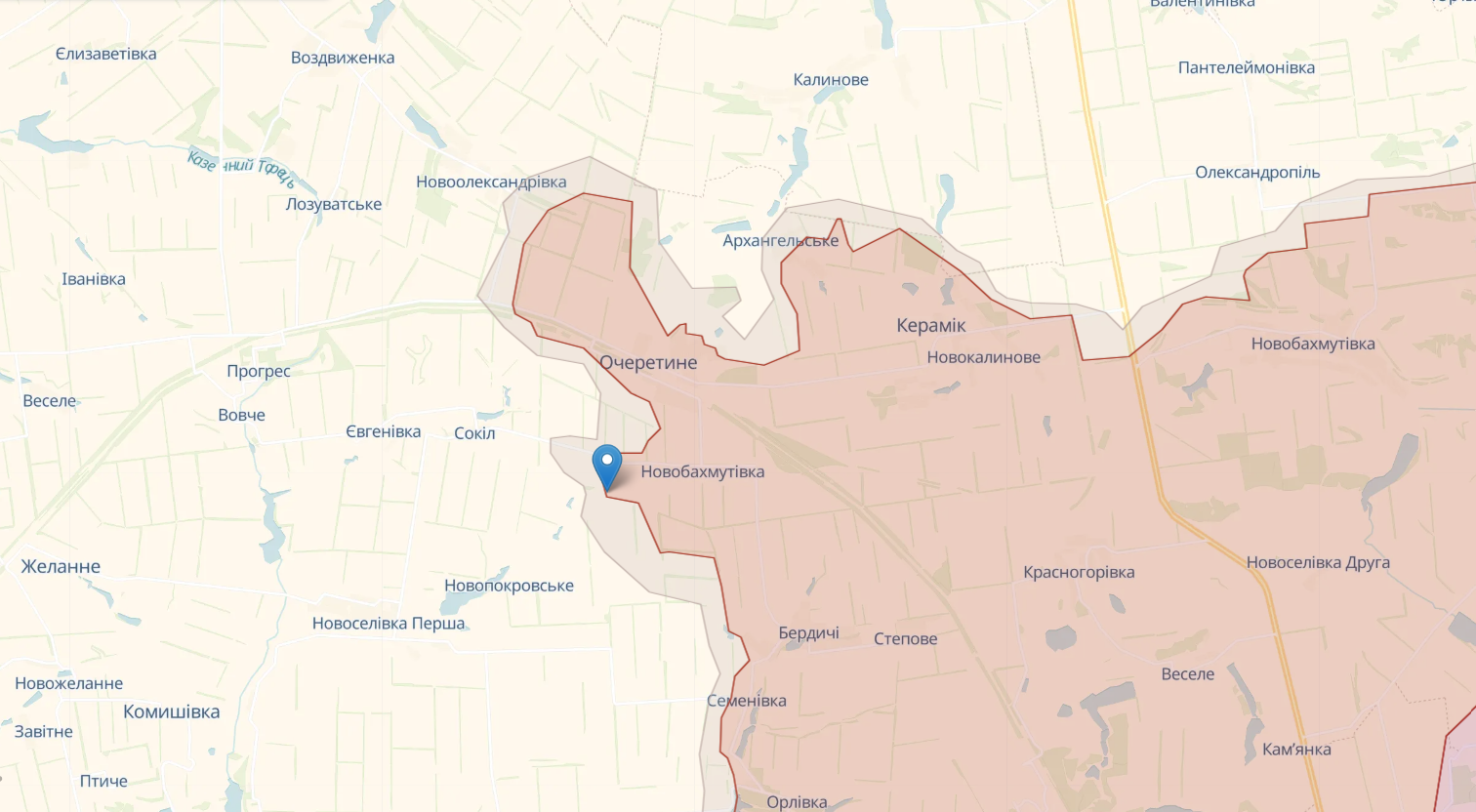 Геолокація боїв 47 ОМБр під селом Соловйове на Очеретинському напрямку. Зображення: мапа DeepState.