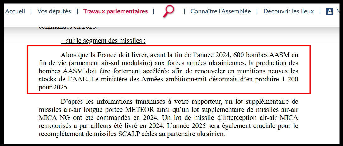 Transcript from the meeting of the Defense Committee of the French National Assembly on AASM bombs for Ukraine